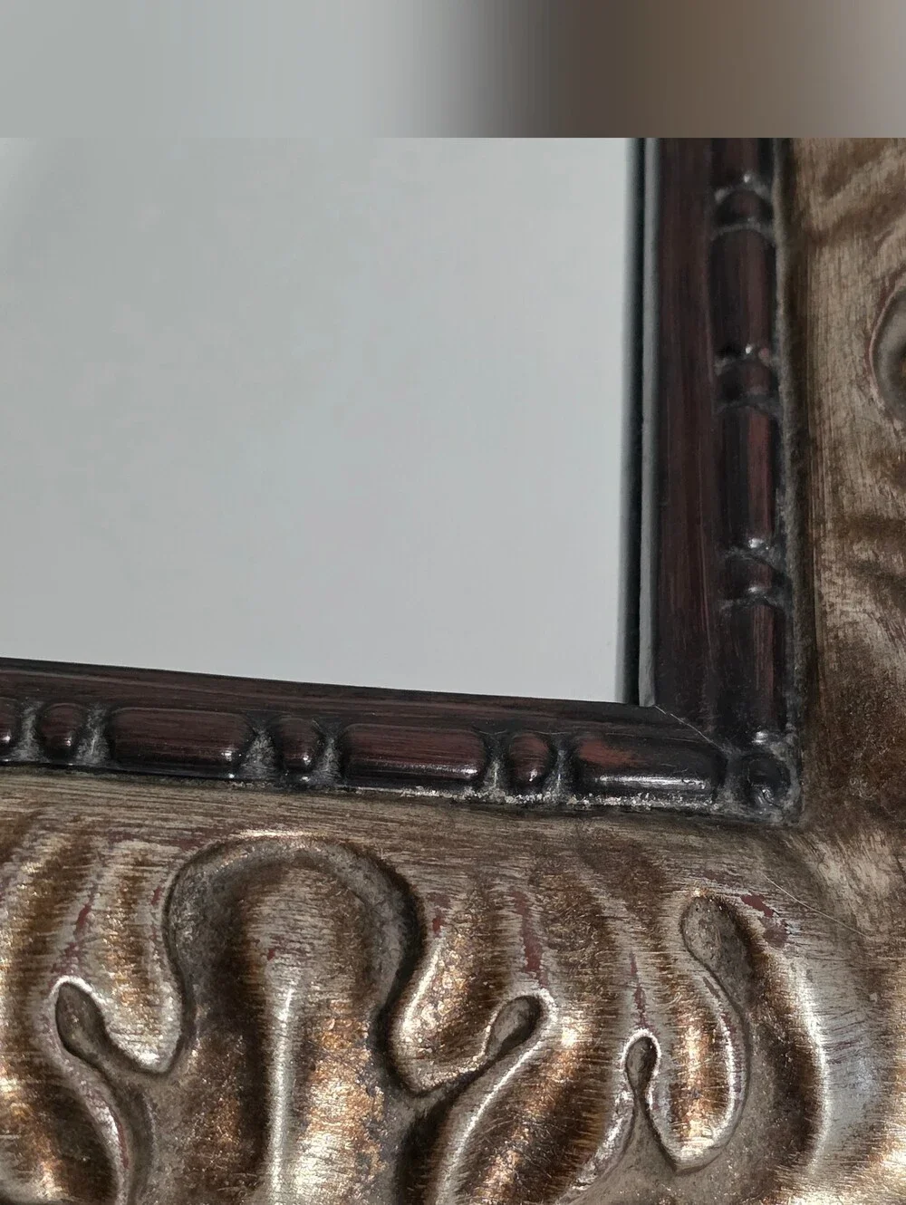 Vintage 1998 Bombay Company Mirror Ornate Burnished Silver Accent Frame Gold 16